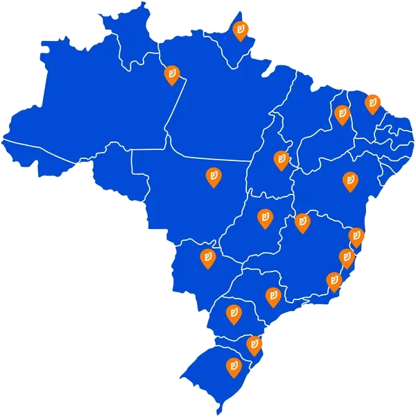 Mapa do Brasil indicando os estados onde a Propulsão Jurídica já atendeu escritórios de advocacia